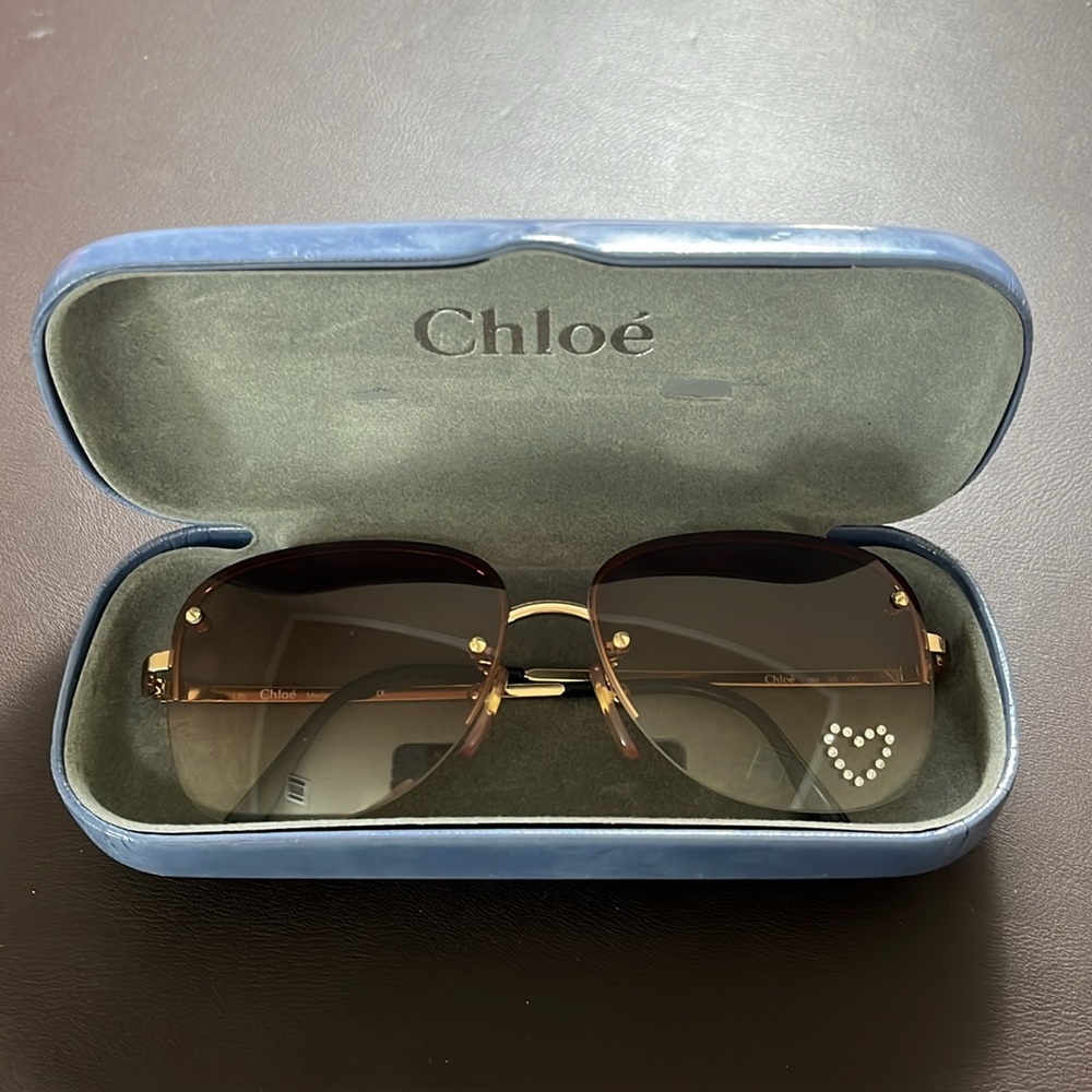 Chloe Vintage 90s (1999) Aviator Swarovski Heart Sunglasses